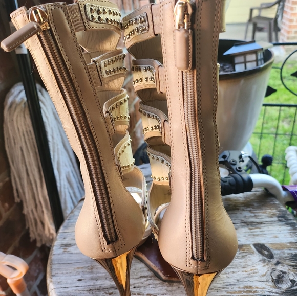 SNAKESKIN CALF HIGH OPEN HEELS BY BCBG - Picture 5 of 9